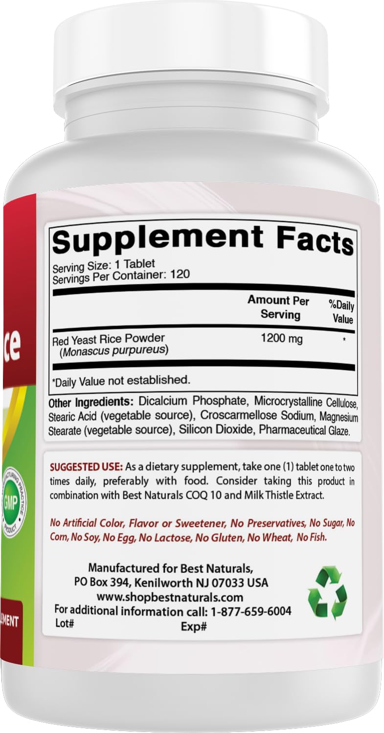 Best Naturals Red Yeast Rice Supplement on a wooden table