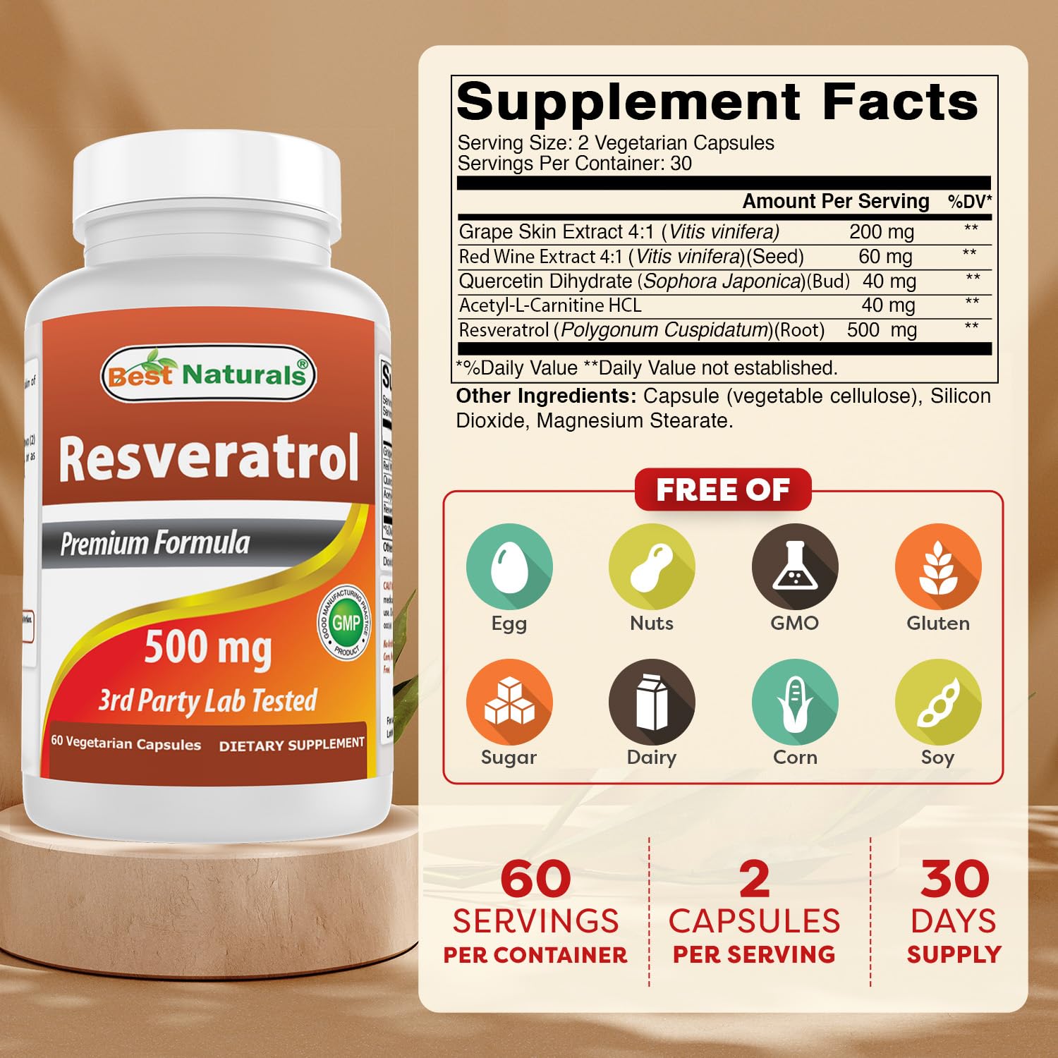 Best Naturals Resveratrol Antioxidant Complex bottle side view