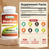Best Naturals Rhodiola Rosea Extract 1000 mg capsule bottle side view