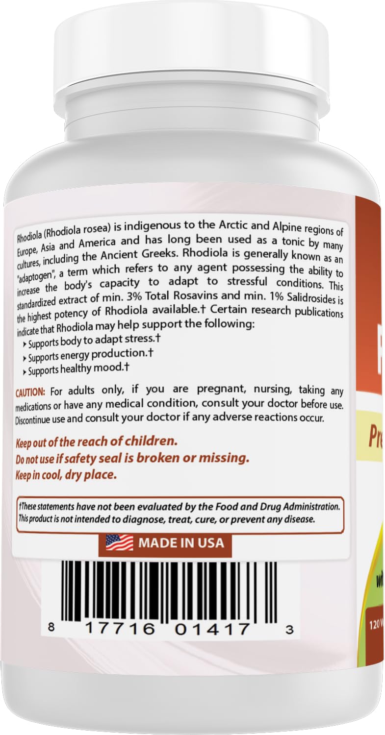 Best Naturals Rhodiola Rosea Extract 1000 mg capsule bottle with a clean background