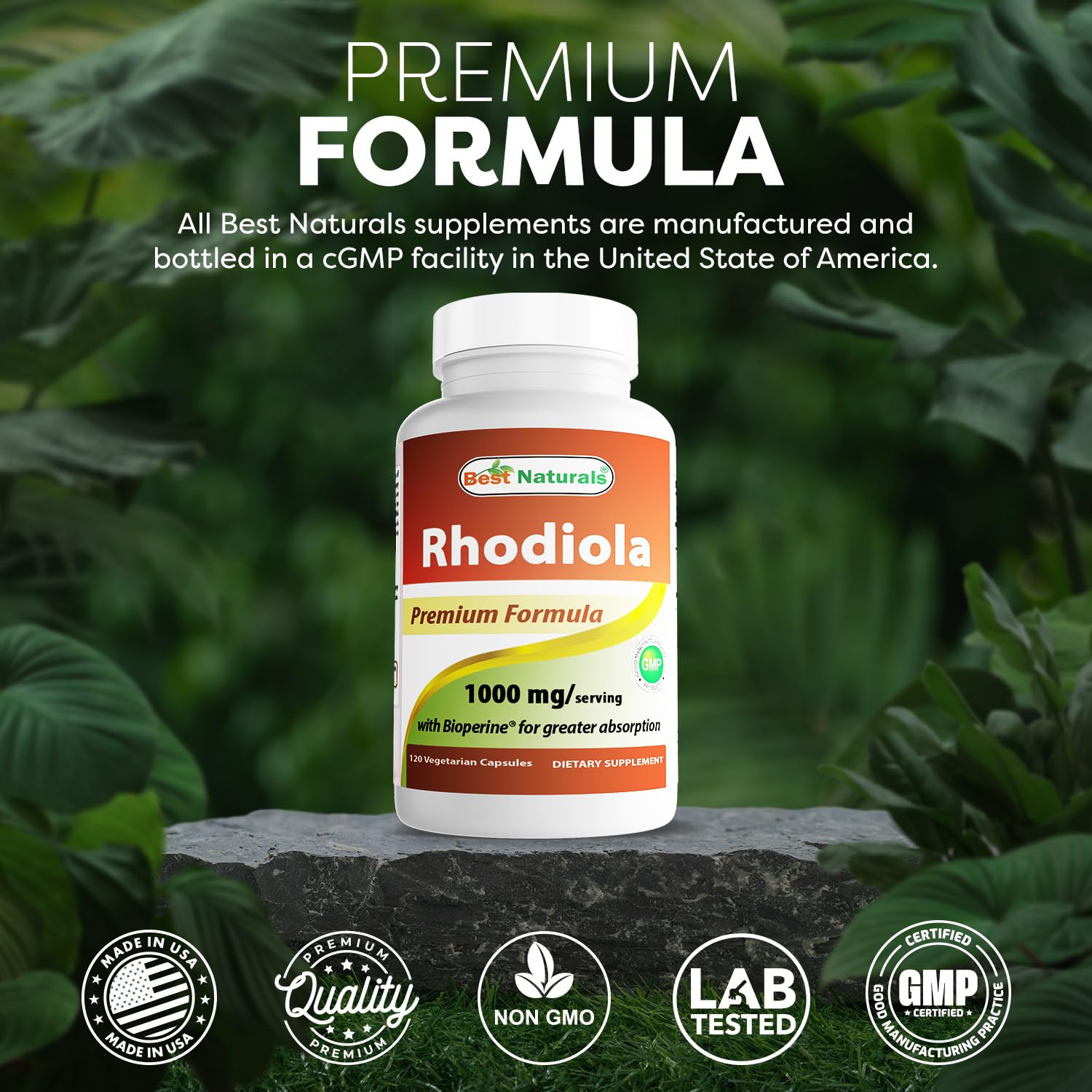 Best Naturals Rhodiola Rosea Extract ingredients list on the bottle