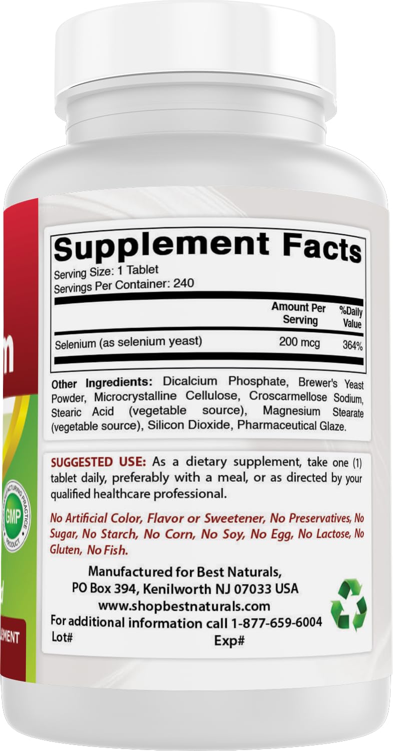 Best Naturals Selenium 200 mcg Tablets on a wooden table