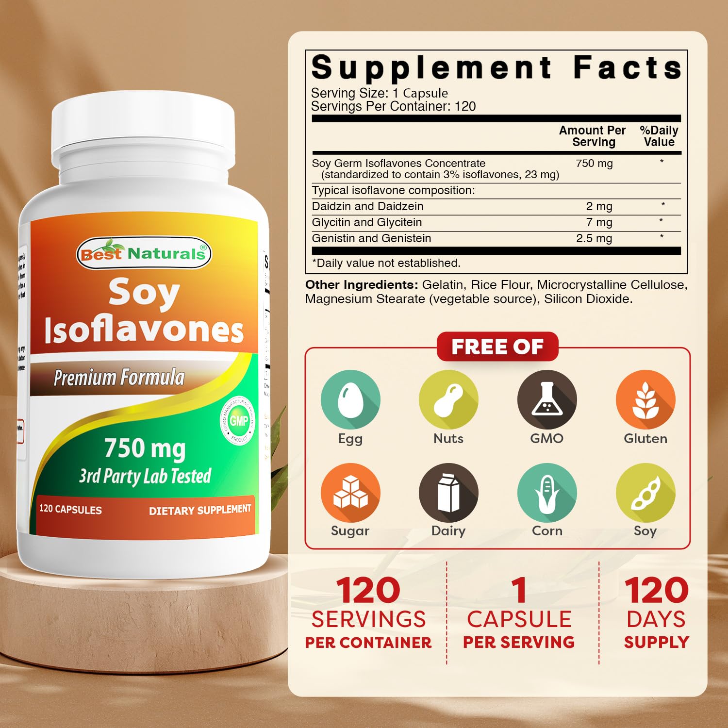 Best Naturals Soy Isoflavones bottle side view