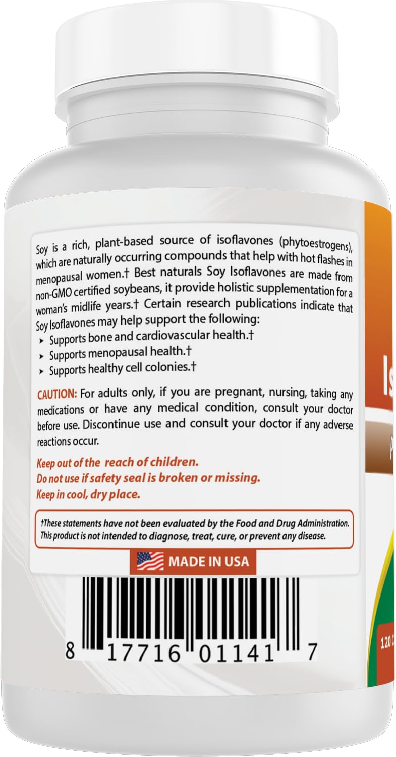 Best Naturals Soy Isoflavones bottle with a measuring spoon