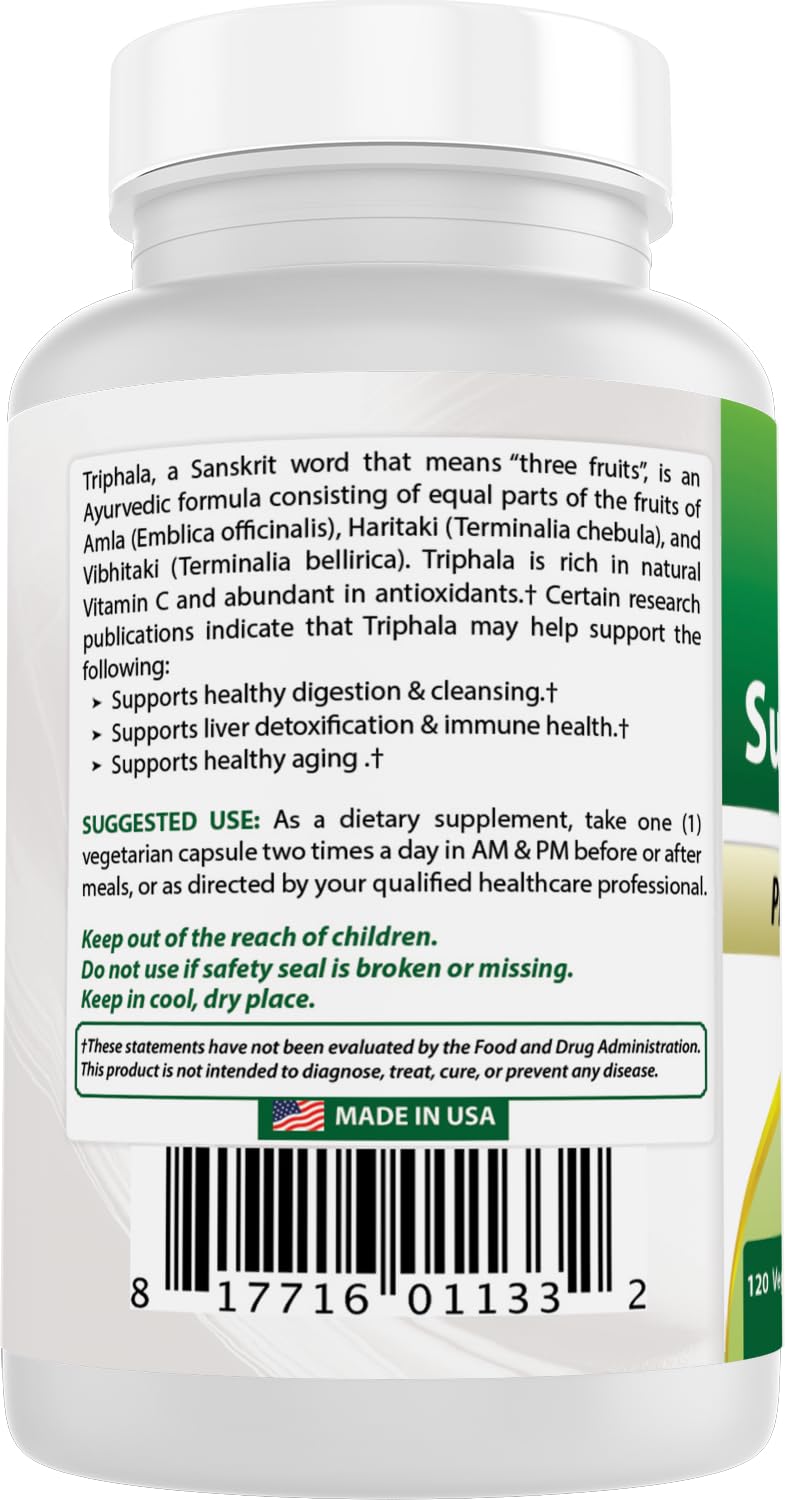 Best Naturals Super Triphala 750mg bottle with a measuring spoon
