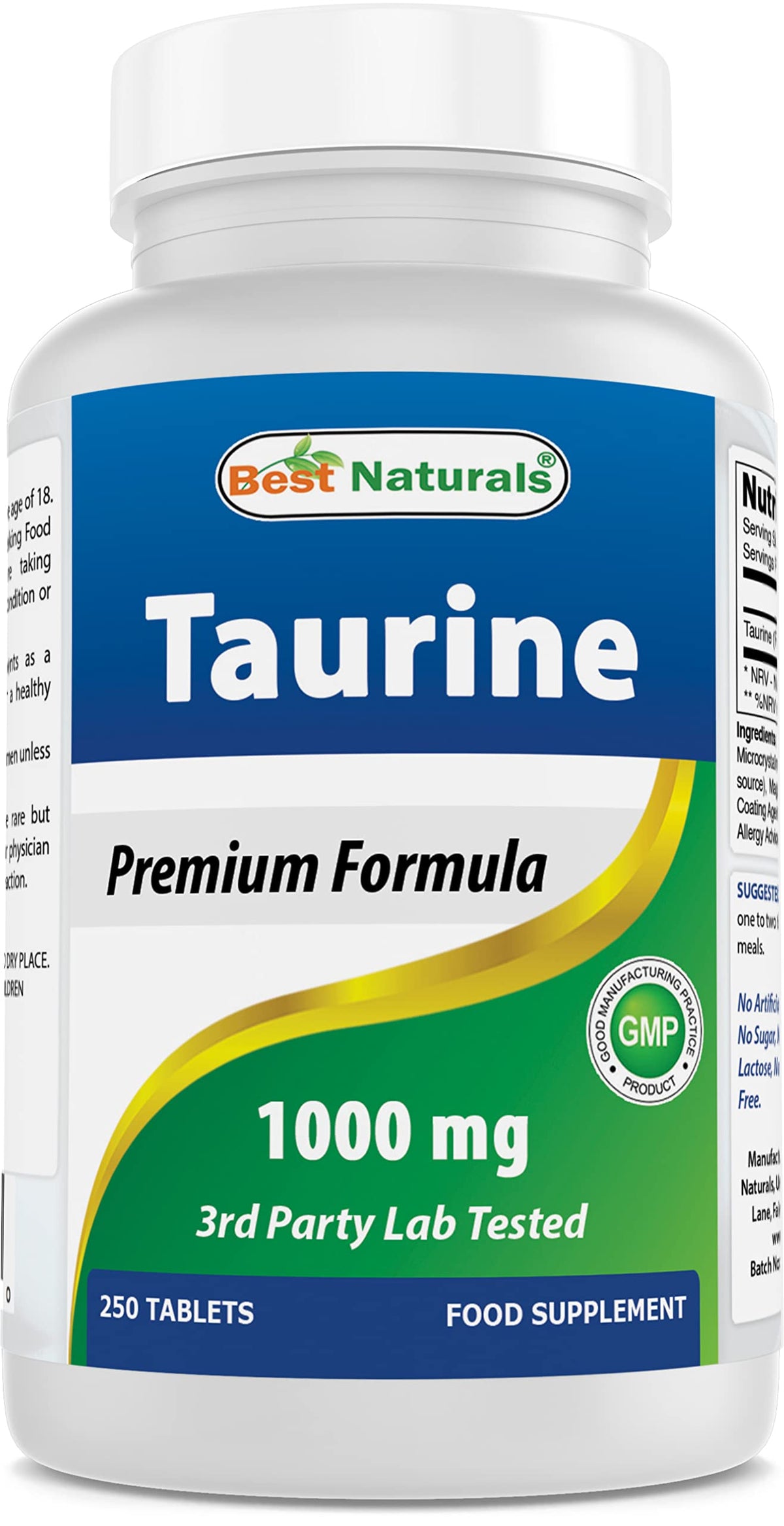 Best Naturals Taurine Tablets 1000 mg bottle front view