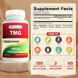 Best Naturals TMG 1000mg supplement capsules close-up