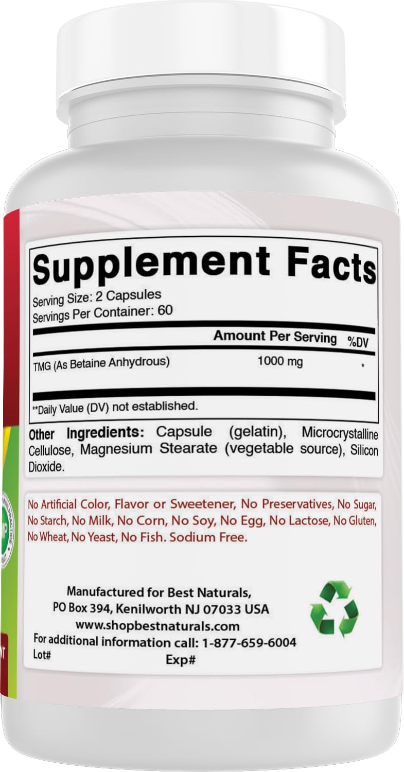 Best Naturals TMG supplement bottle back view