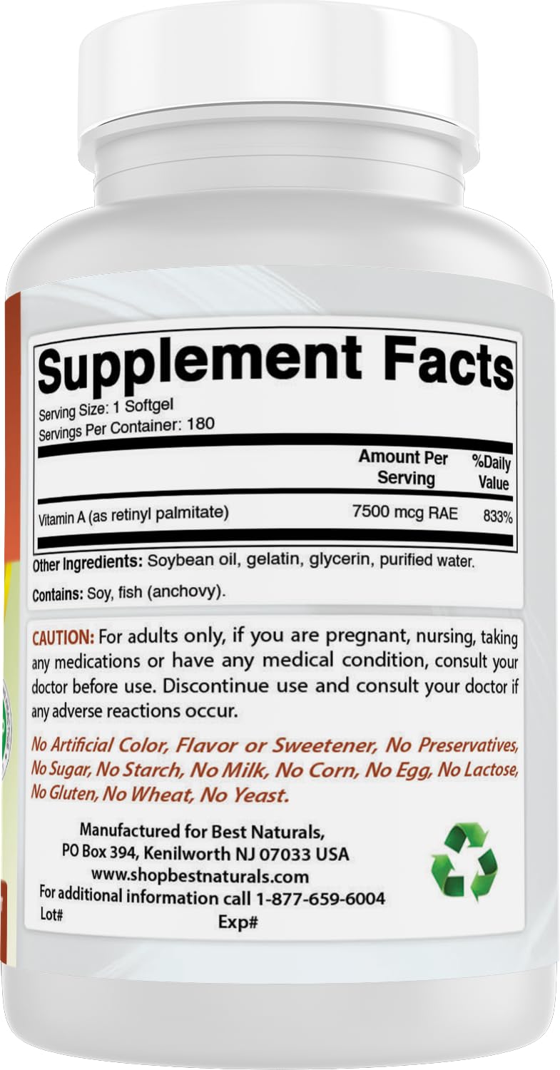 Best Naturals Vitamin A Softgels back view