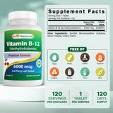 Best Naturals Vitamin B-12 6000 mcg 120 Tablets bottle side view