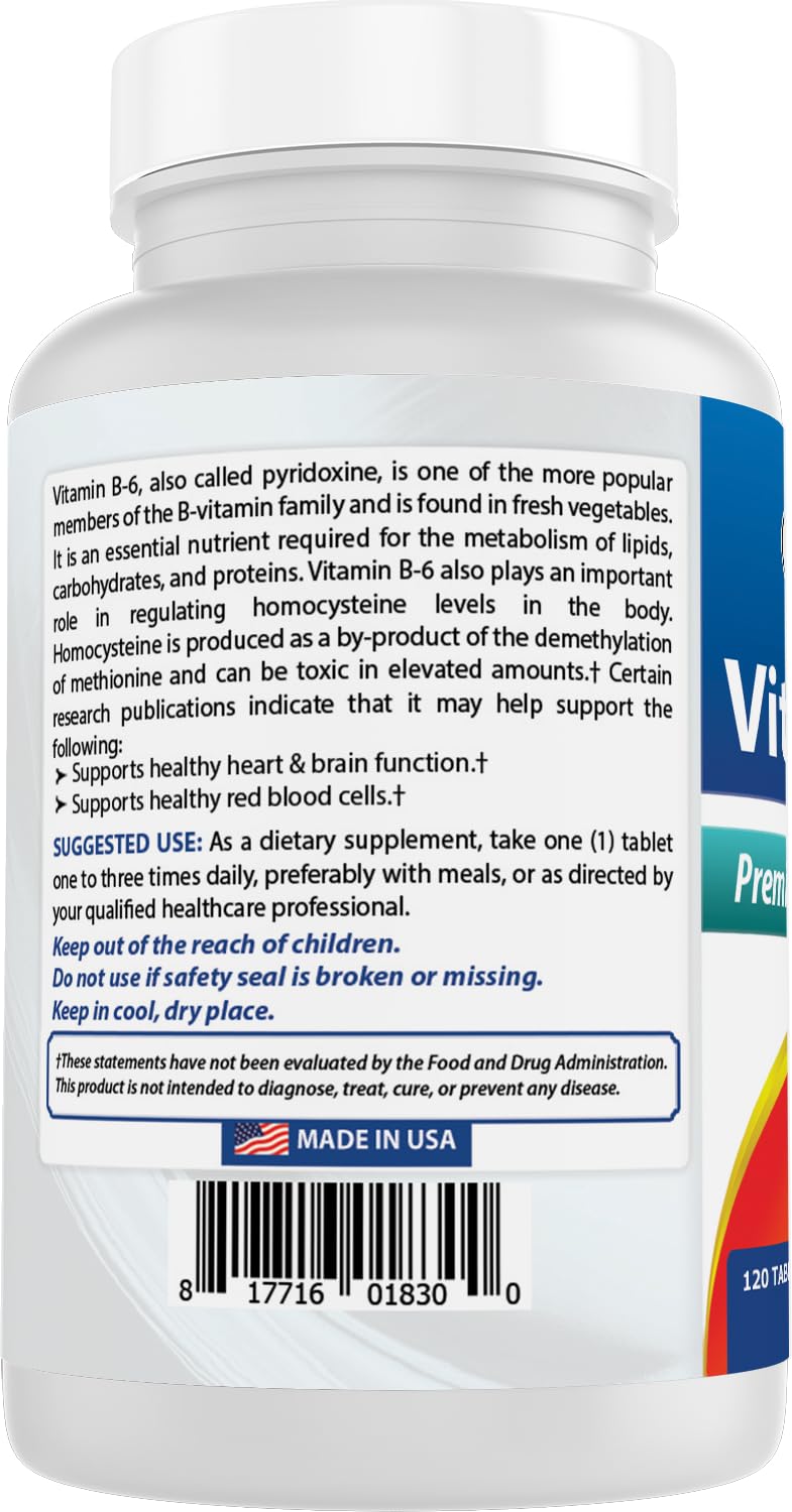 Best Naturals Vitamin B-6 200mg 120 Tablets on a wooden table
