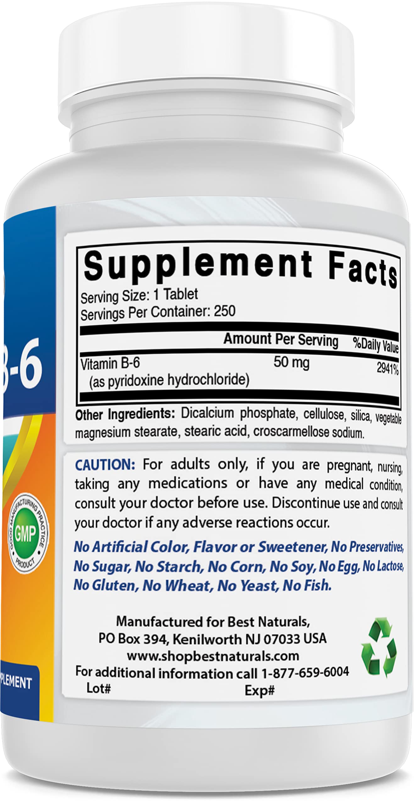 Best Naturals Vitamin B-6 250 Tablets packaging