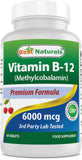 Best Naturals Vitamin B12 6000 mcg 60 Tablets front view