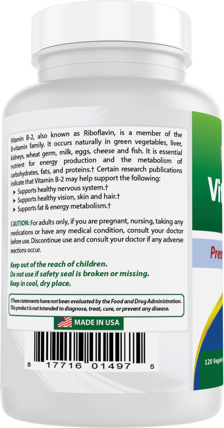 Best Naturals Vitamin B2 Capsules packaging with dimensions