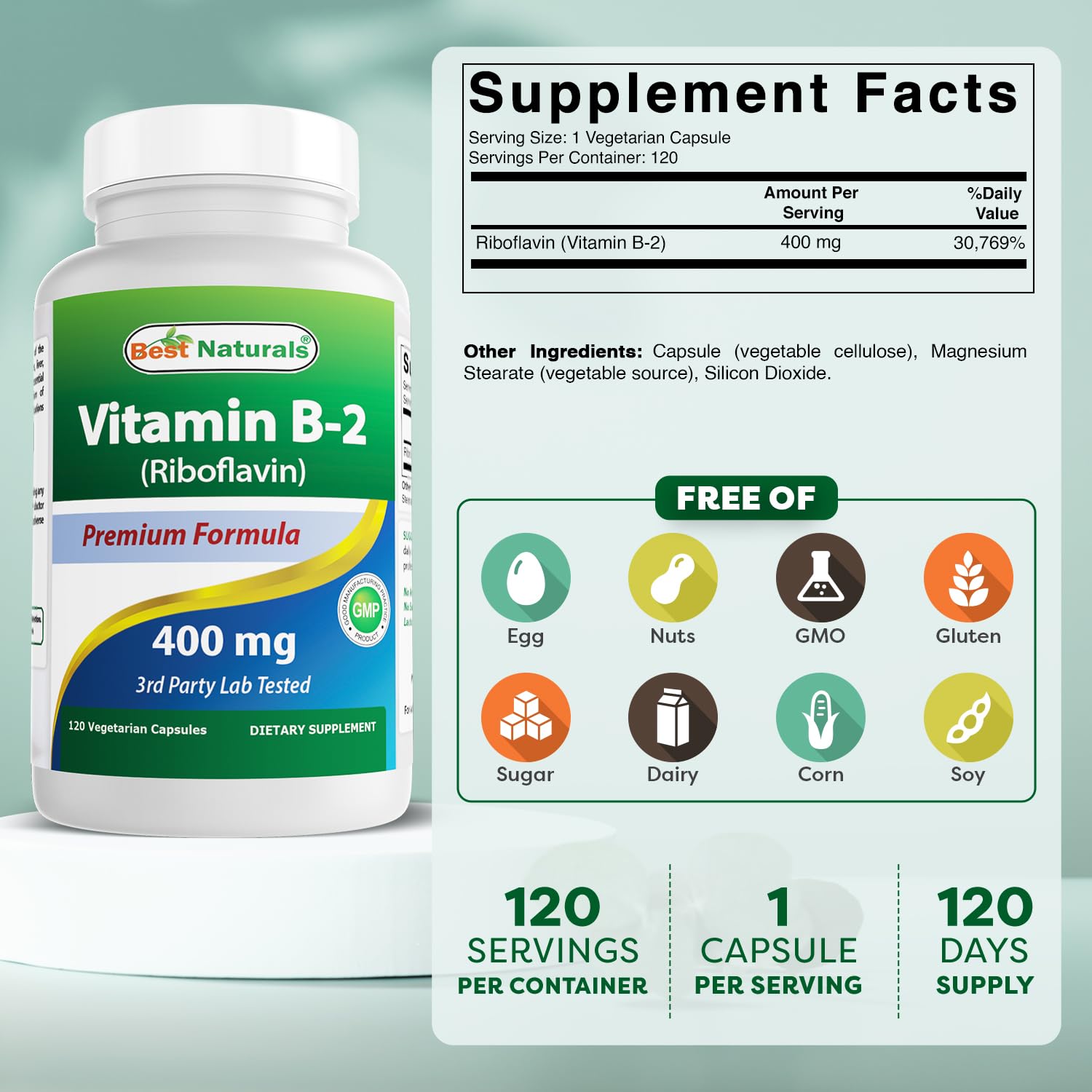 Best Naturals Vitamin B2 Capsules side view showing capsule
