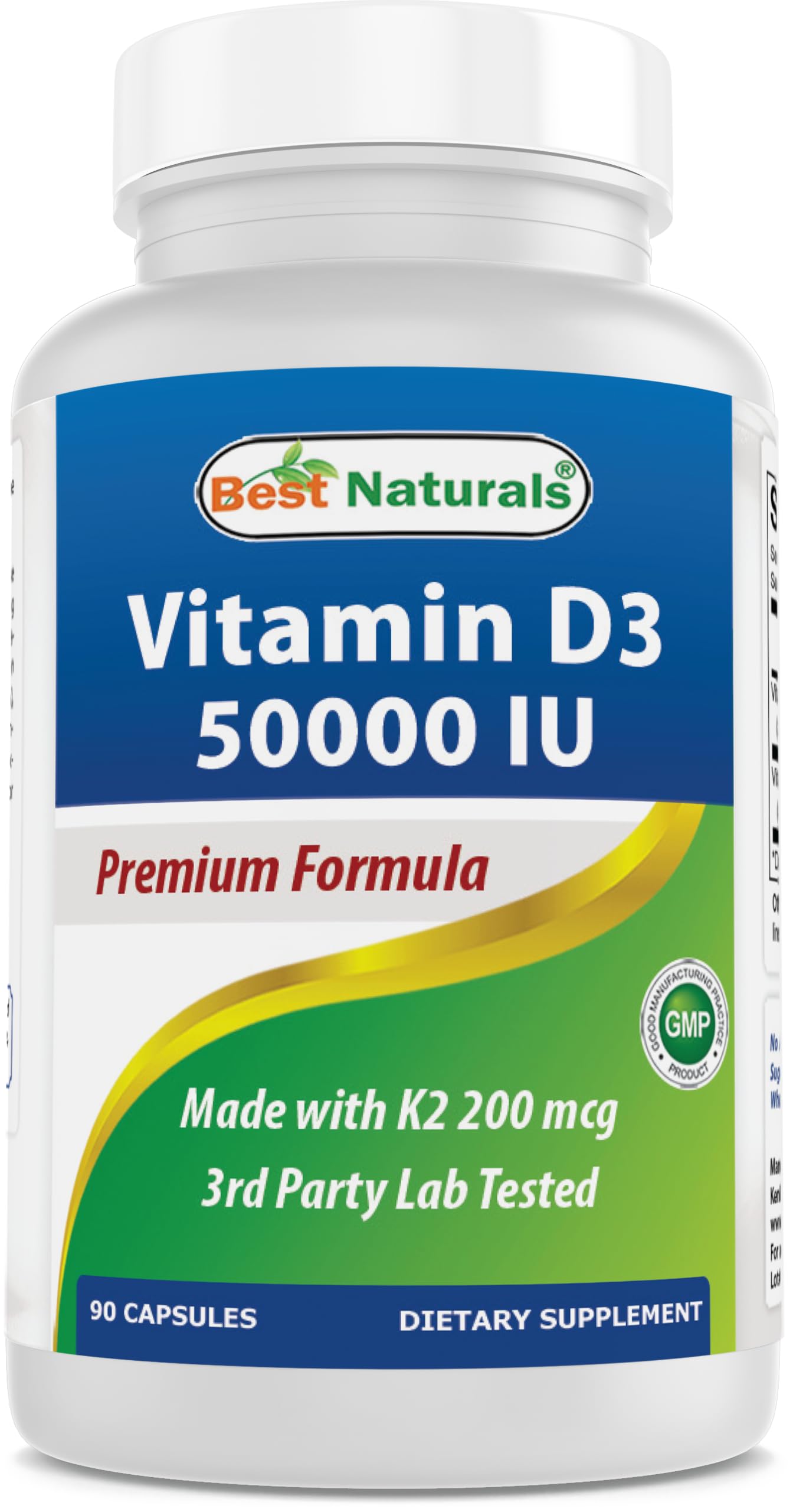 Best Naturals Vitamin D3 + K2 MK-7 90 capsules front view