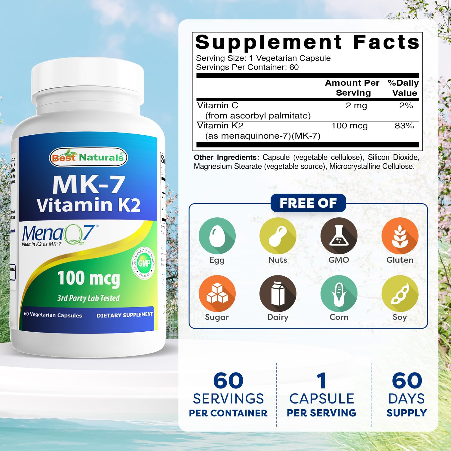 Best Naturals Vitamin K2 MK-7 100 mcg capsules side view