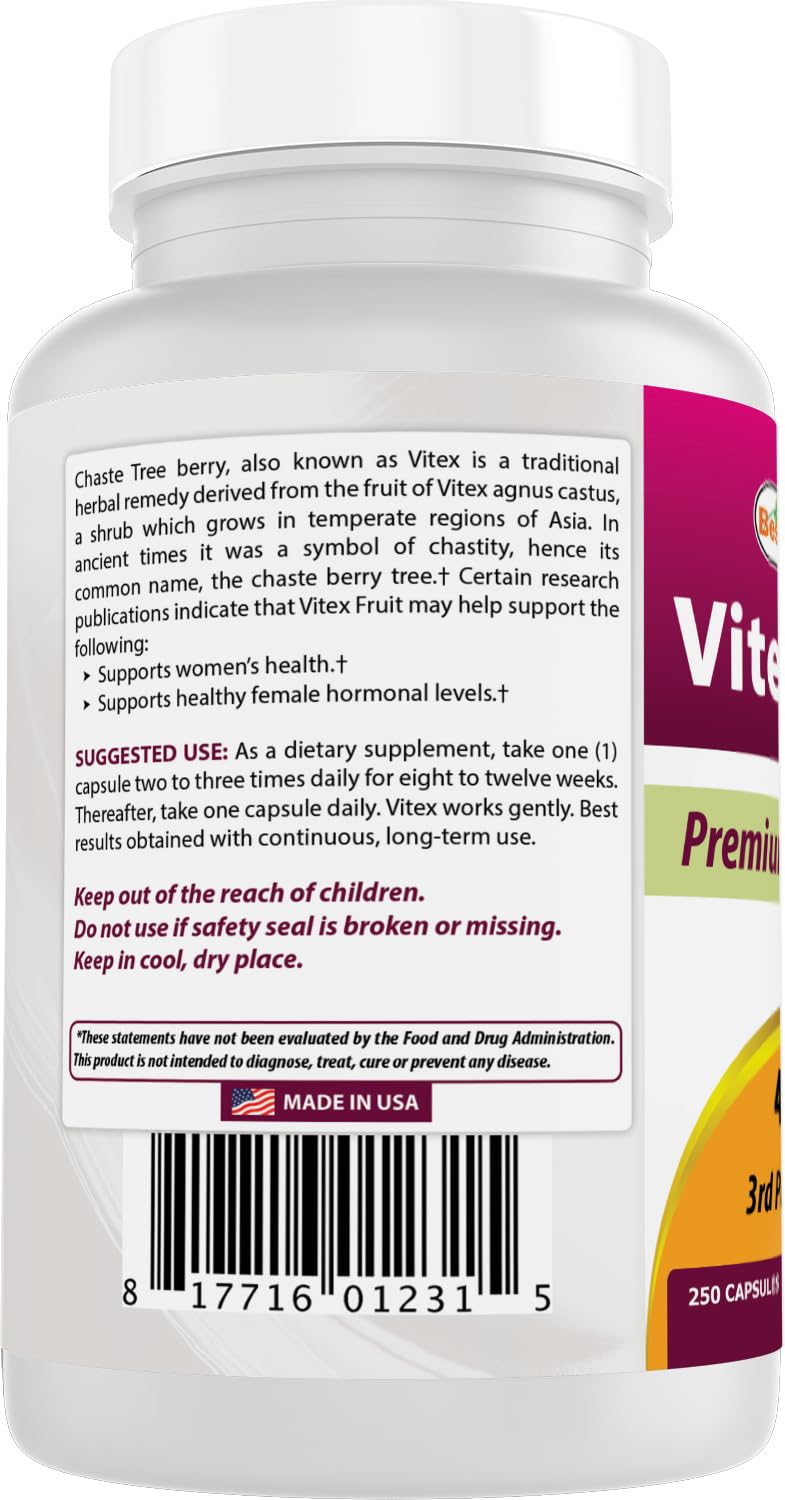 Best Naturals Vitex Chasteberry 400mg bottle back view