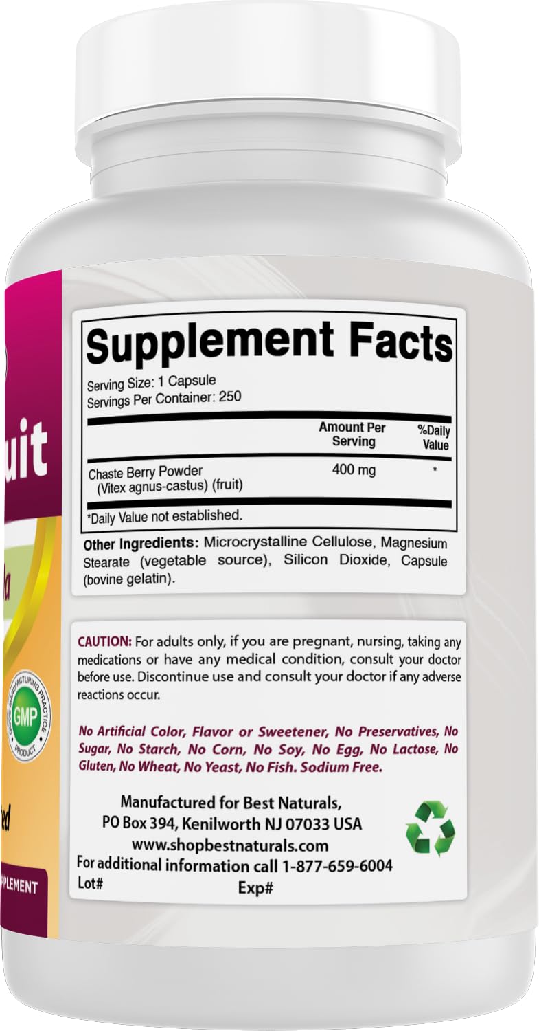 Best Naturals Vitex Chasteberry 400mg bottle with measuring spoon