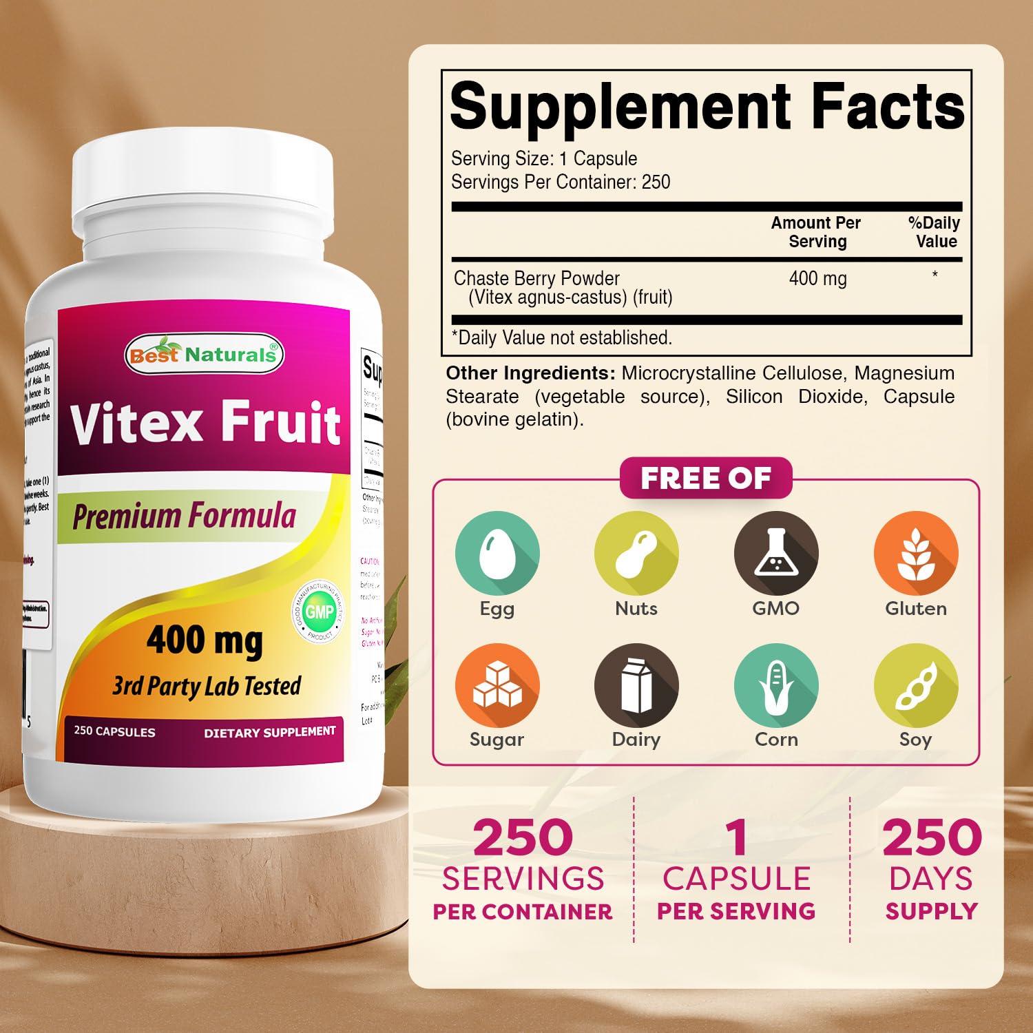 Best Naturals Vitex Chasteberry 400mg capsules close-up