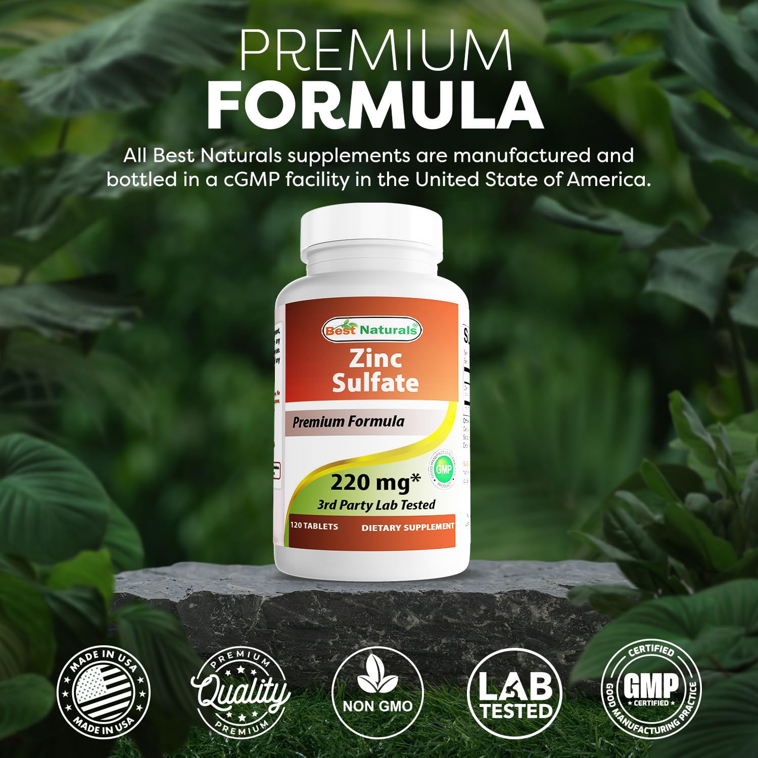 Best Naturals Zinc Sulfate Tablets 220mg back view