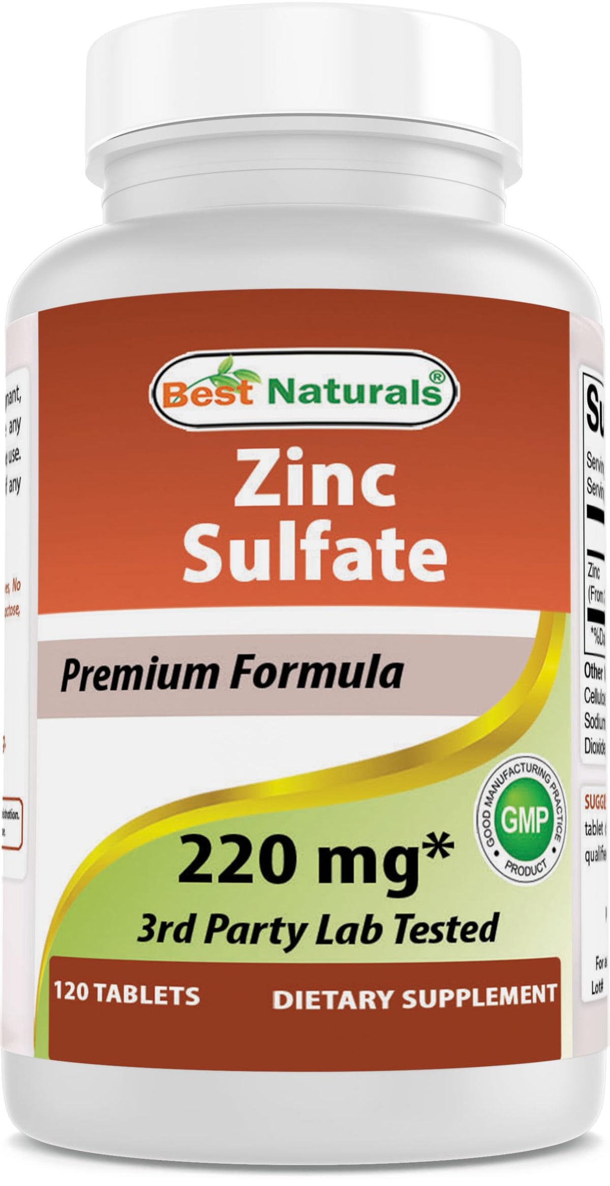 Best Naturals Zinc Sulfate Tablets 220mg front view