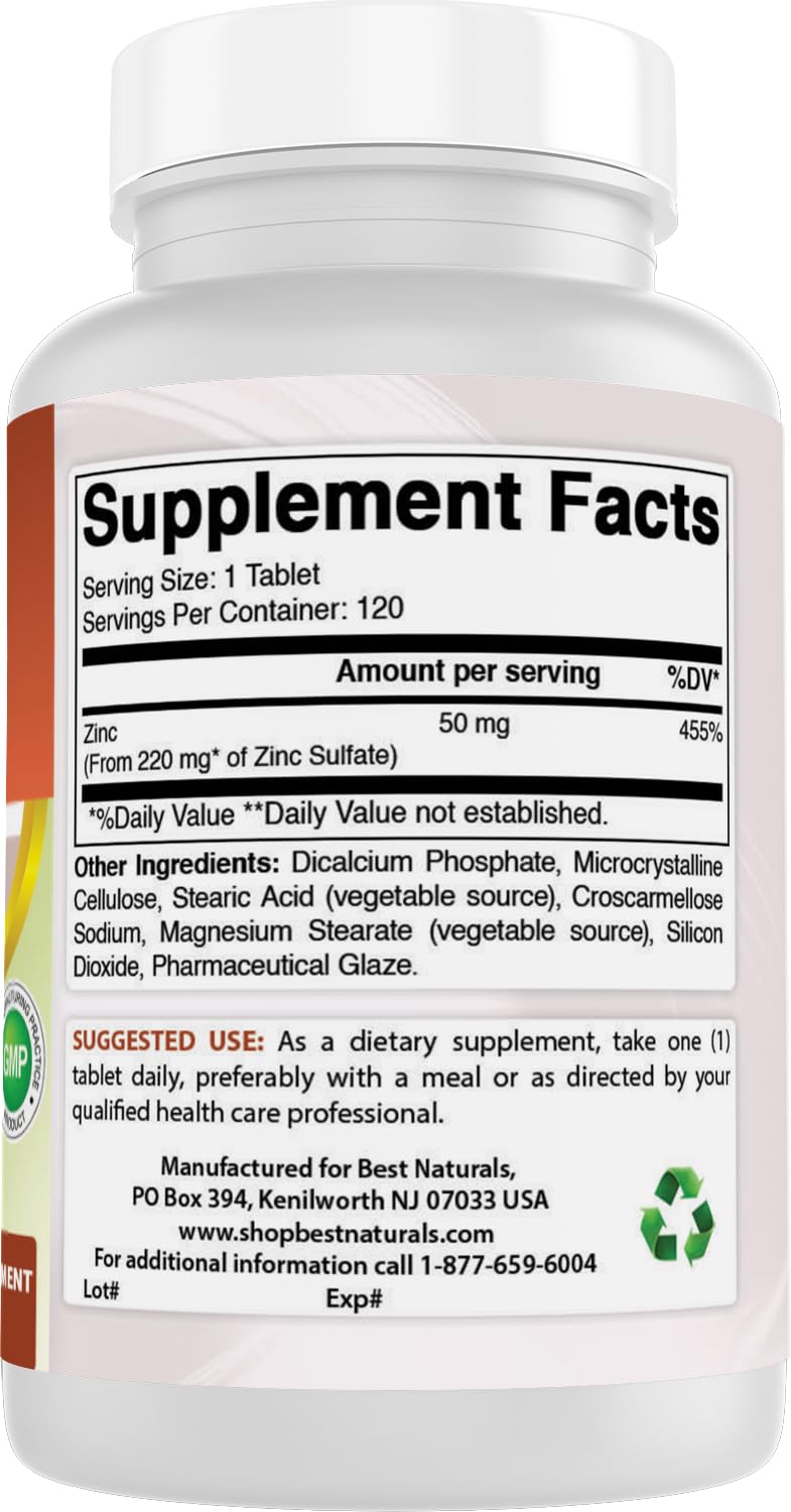 Best Naturals Zinc Sulfate Tablets 220mg ingredients list