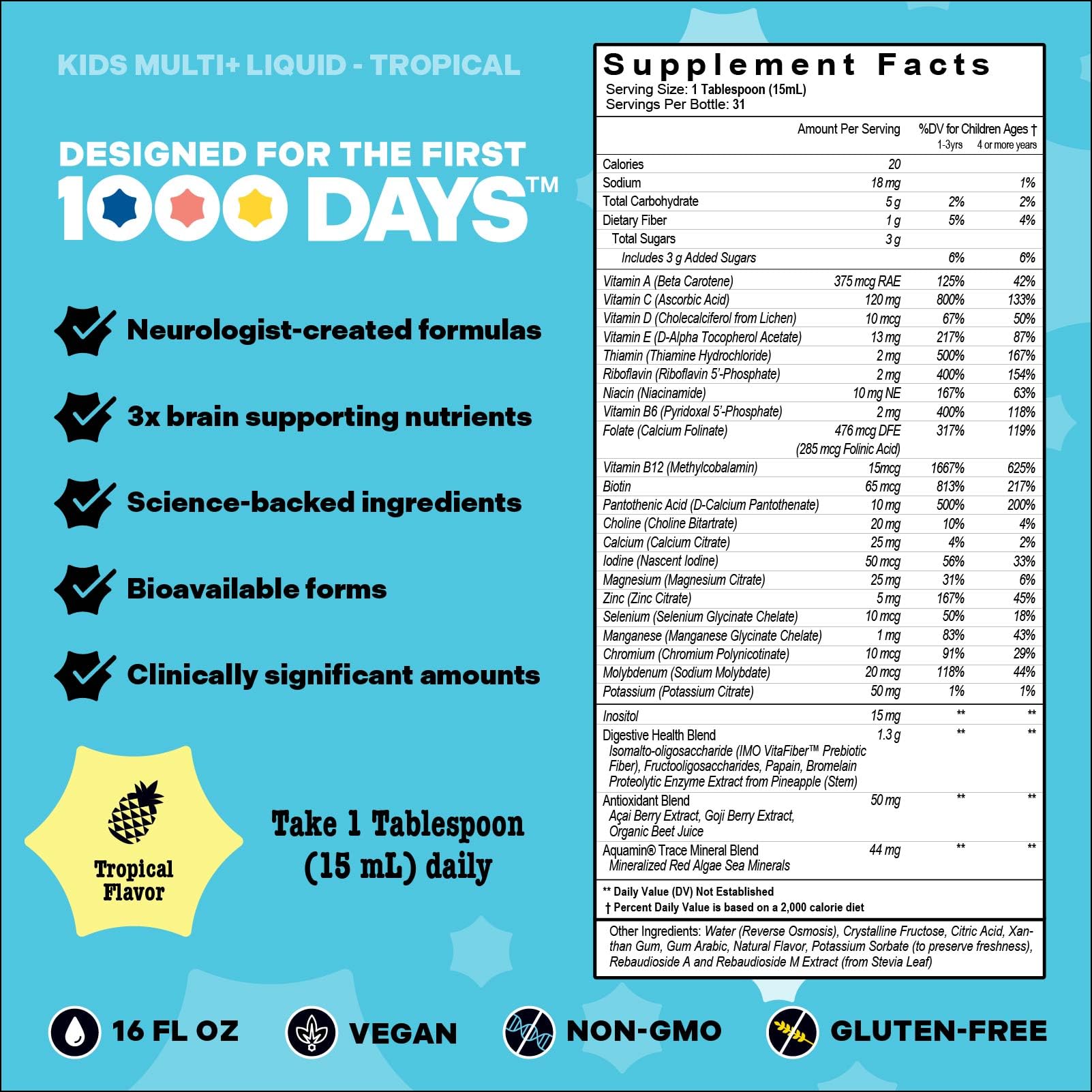 Best Nest Wellness Multivitamin Liquid bottle with tropical flavour label