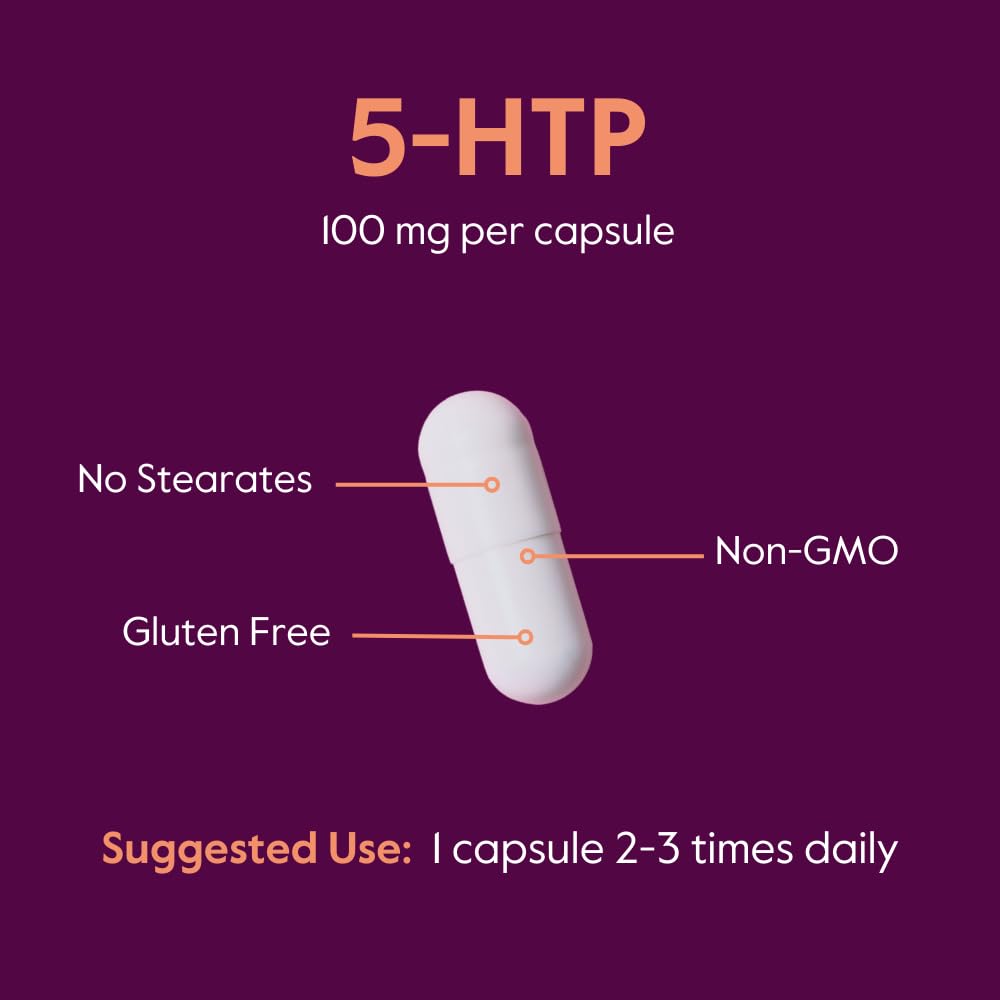 BESTVITE 5-HTP 100mg capsules in a clear glass