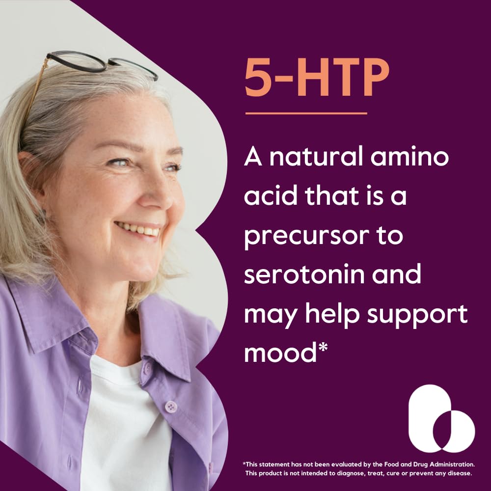 BESTVITE 5-HTP 100mg supplement side view showing capsule details