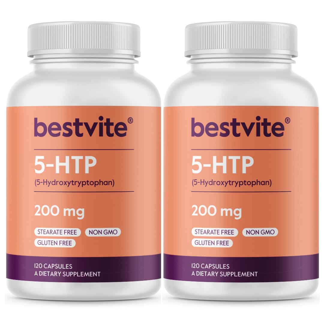 BESTVITE 5-HTP Supplement 200mg capsule bottle front view