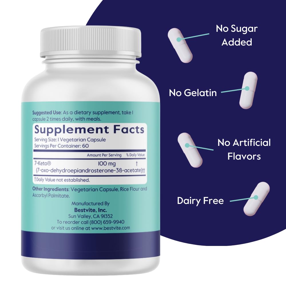 BESTVITE 7-Keto 100mg capsules bottle with label