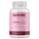 BESTVITE Acetyl L-Carnitine & Alpha Lipoic Acid 500mg capsule bottle front view