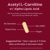 BESTVITE Acetyl L-Carnitine & Alpha Lipoic Acid capsules with ingredients list