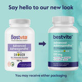 BESTVITE Advanced Ashwagandha capsules displayed with a measuring spoon