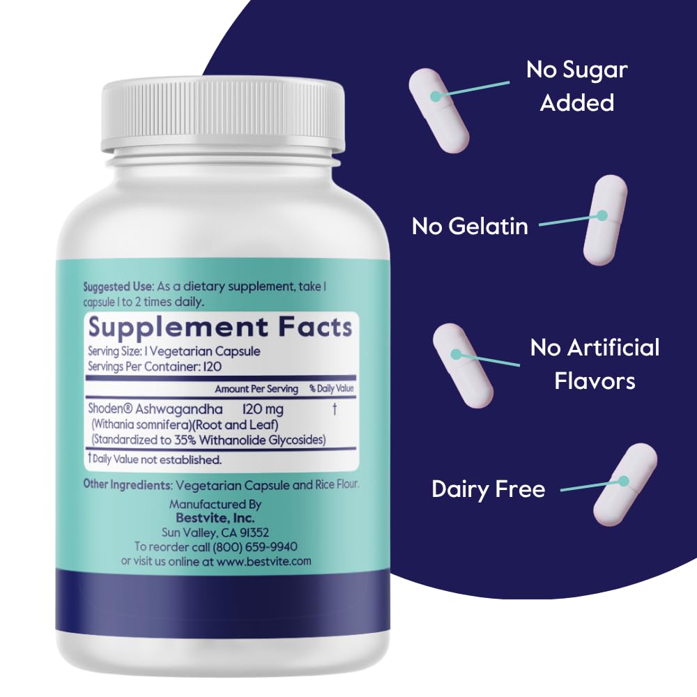 BESTVITE Advanced Ashwagandha capsules on a wooden table