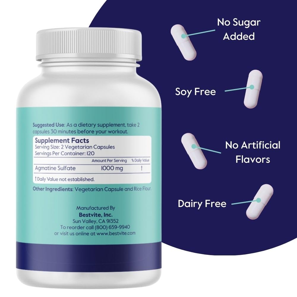 BESTVITE Agmatine Sulfate 500mg capsules bottle with label