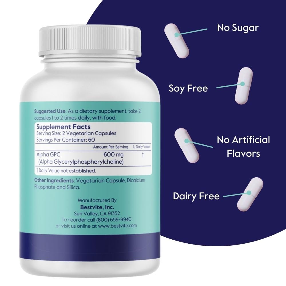 BESTVITE Alpha GPC Choline Supplement 300mg capsule close-up