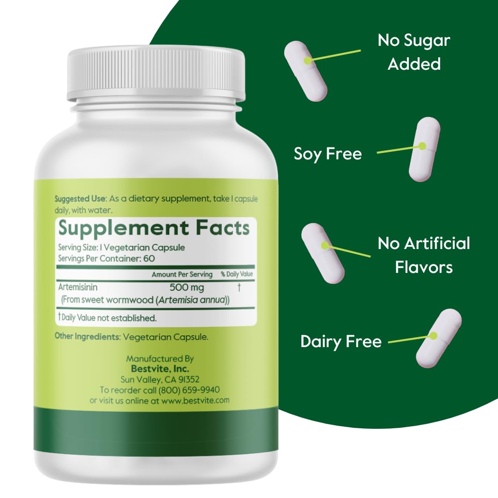 BESTVITE Artemisinin 500mg Vegan Capsules back label