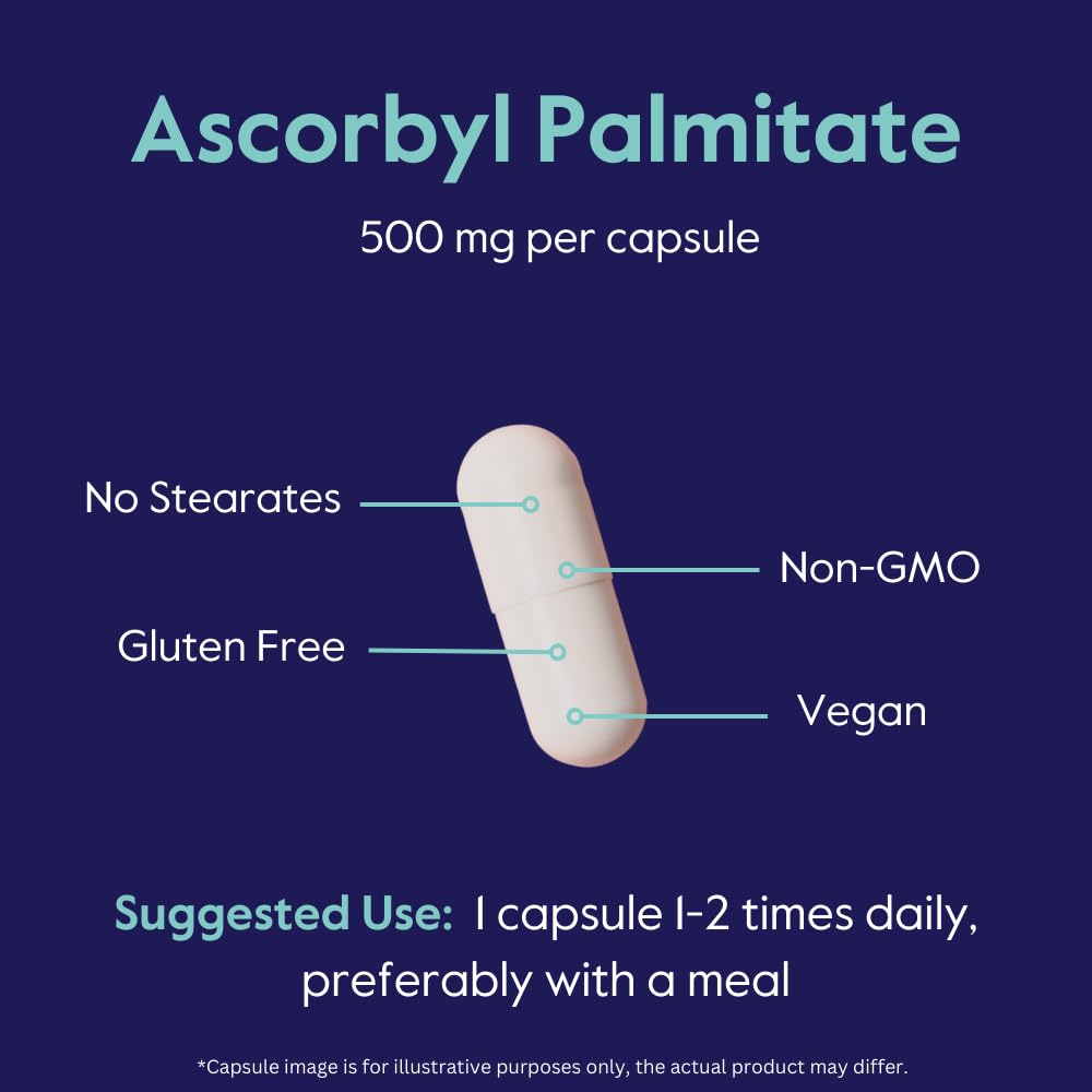 BESTVITE Ascorbyl Palmitate Vitamin C 500mg capsules in a lifestyle setting