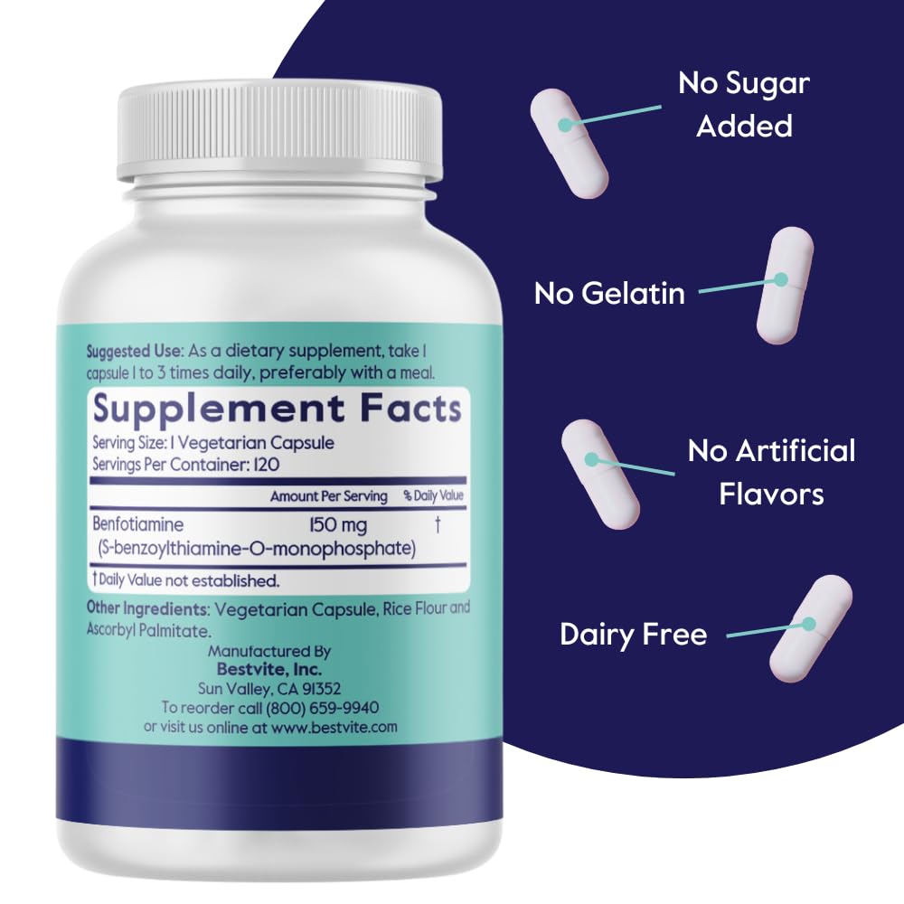 BESTVITE Benfotiamine capsules on a wooden table