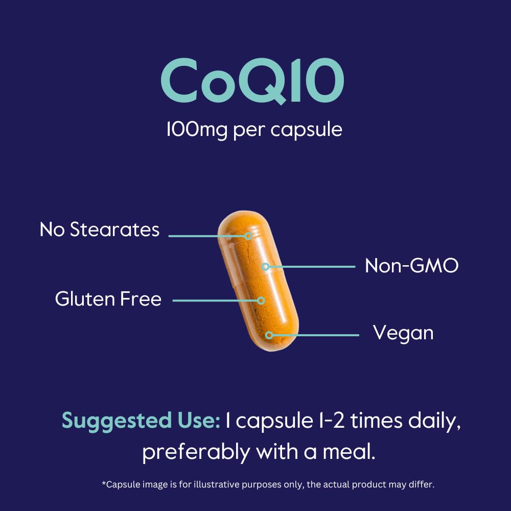 BESTVITE CoQ10 100mg Capsules on a wooden table