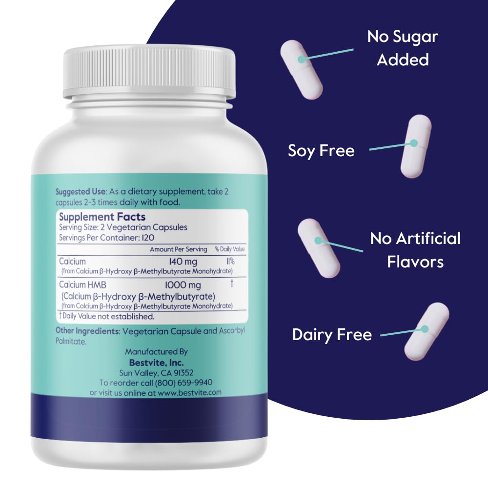 BESTVITE HMB Calcium Supplement 500mg side view showing capsule