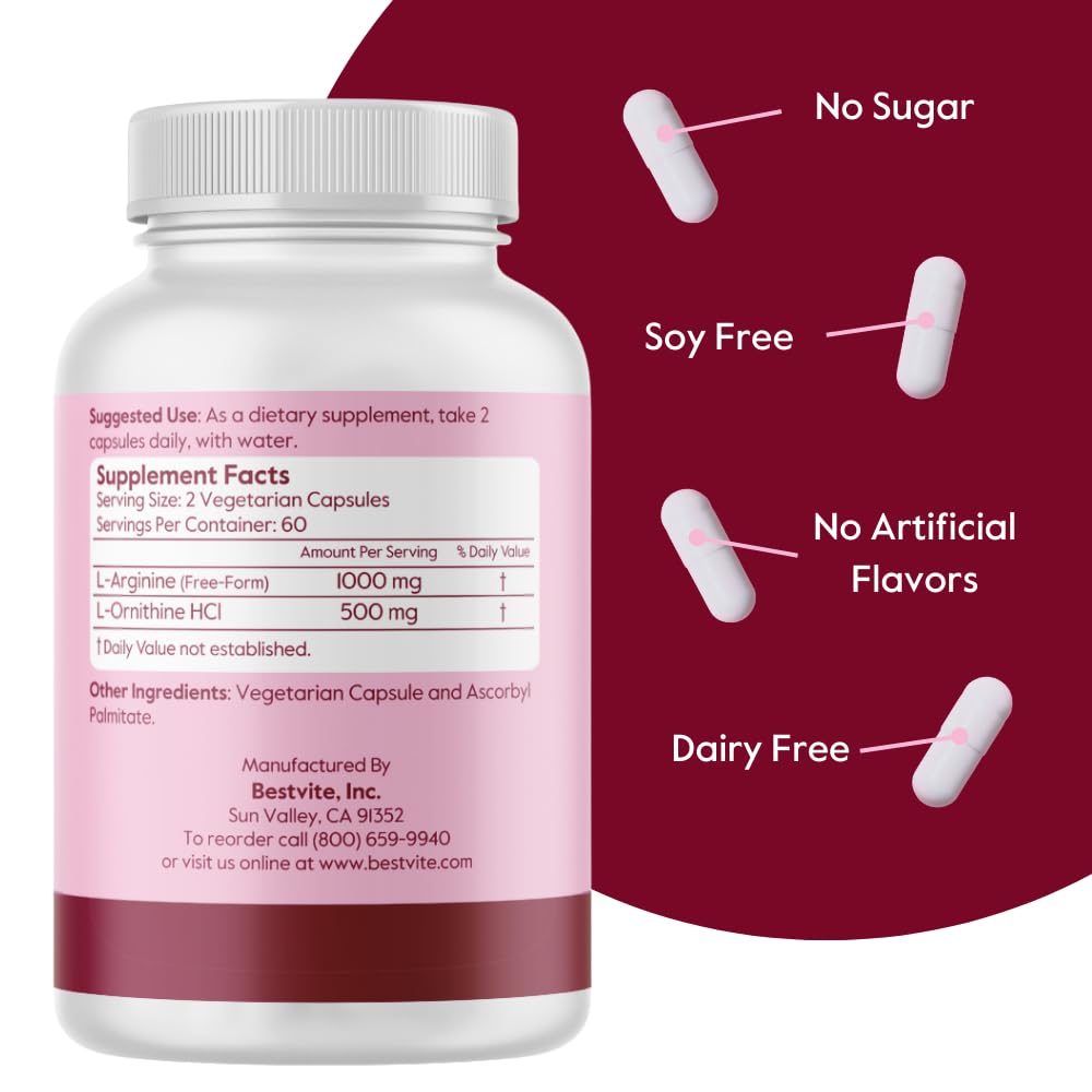 BESTVITE L-Arginine & L-Ornithine Capsules back view