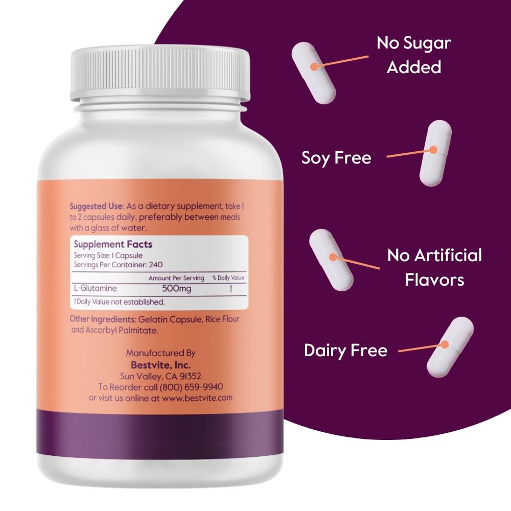 BESTVITE L-Glutamine 500mg capsule close-up