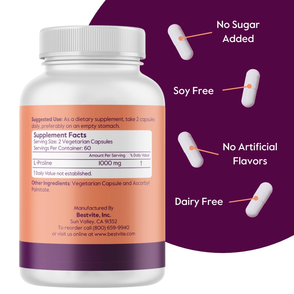 BESTVITE L-Proline 500mg supplement ingredients list