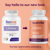 BESTVITE L-Proline 500mg supplement on wooden table
