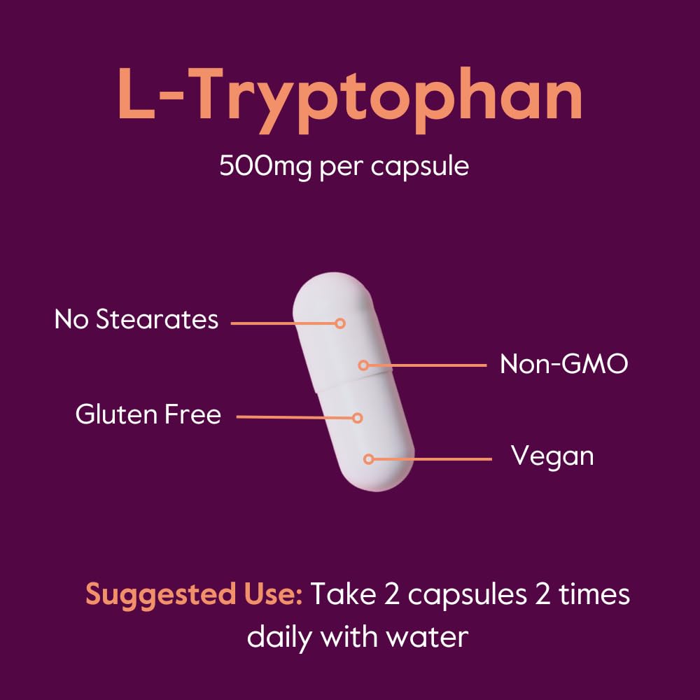 BESTVITE L-Tryptophan 500mg 120 Veg Capsules with a measuring spoon