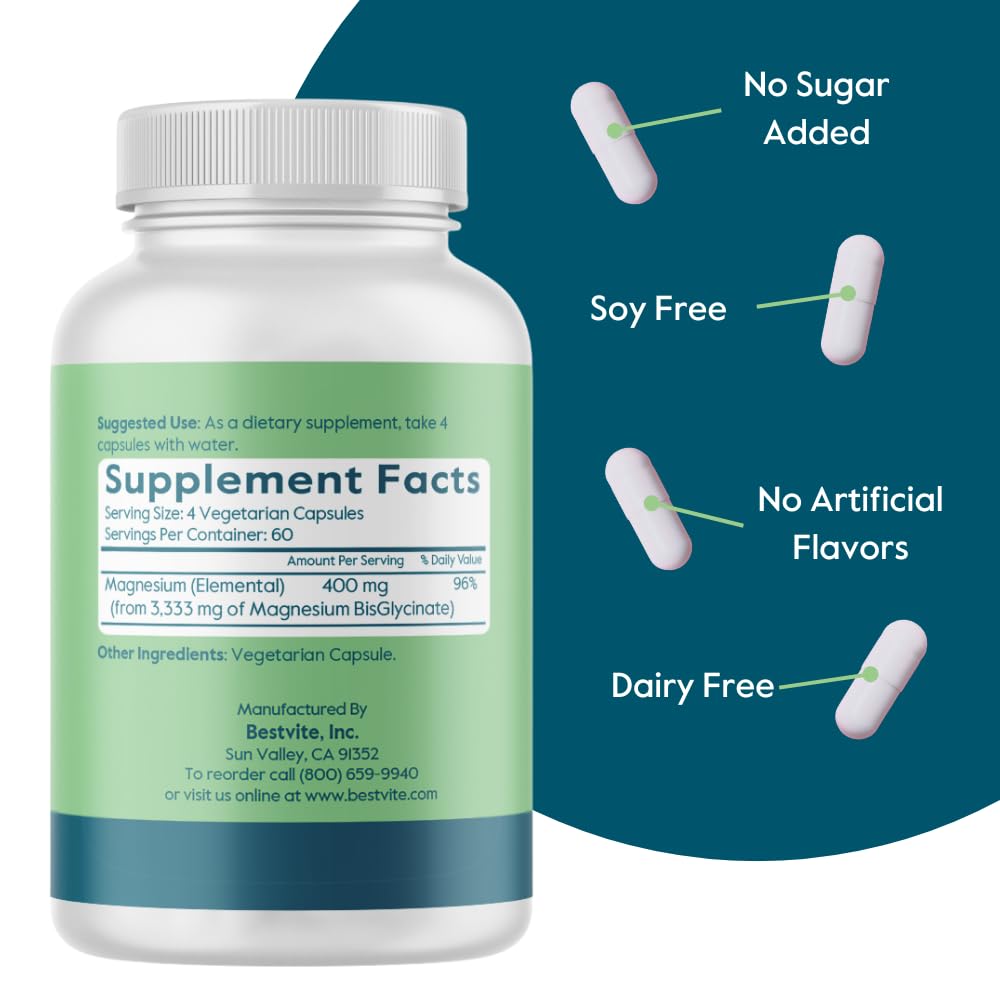 BESTVITE Magnesium Glycinate 400mg capsules bottle with label