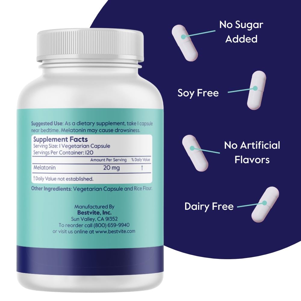 BESTVITE Melatonin 20mg capsule close-up